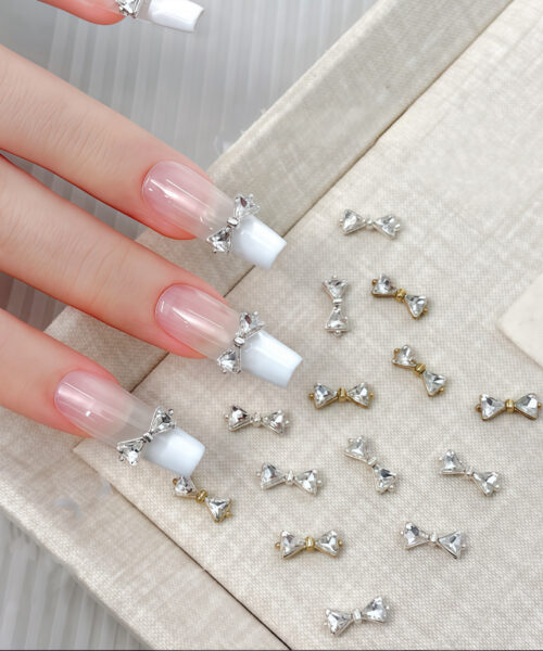 Charm Nơ Bạc Kiểu Pháp Đính Đá Cao Cấp
