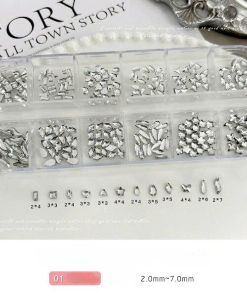 Set 12 ô đá đính móng đa màu cao cấp