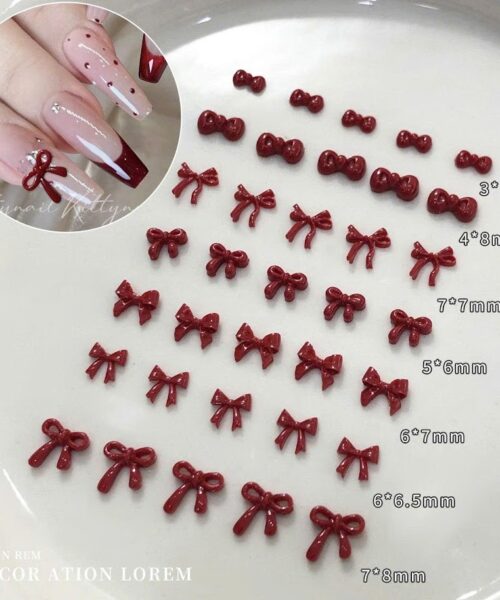Charm Nail Nơ Đỏ Đính Đá